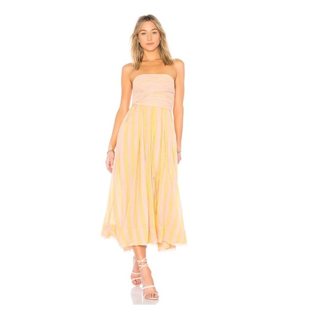 Free People Stripe Me Up Cotton Strapless Midi Dress